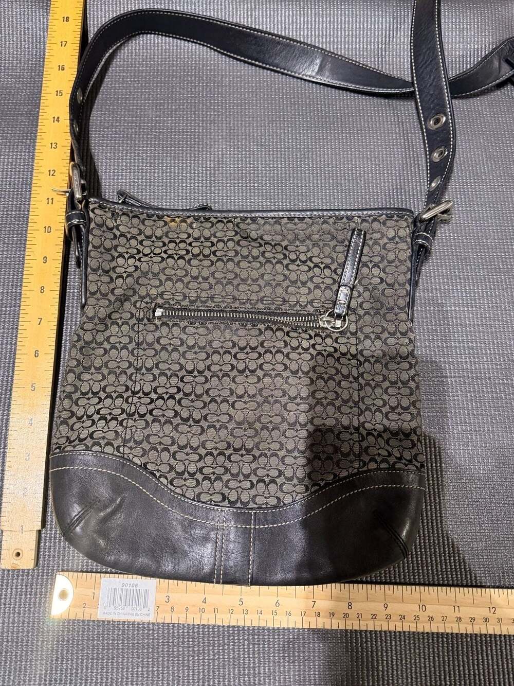 Coach Signature C Jacquard Black Leather Trim Crossbody Shoulder Bag F10943